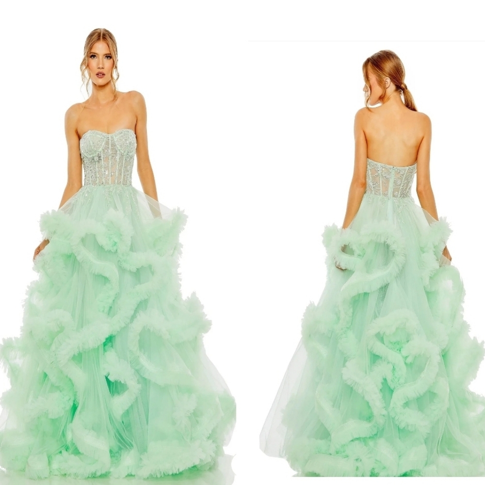 NWT Mac Duggal 20542 Aqua Strapless Ball Gown Sz 8